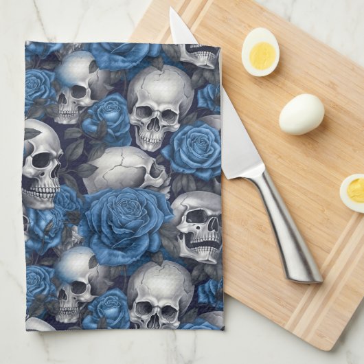 Een schedel en Rozen serie Design 12 Theedoek (Quarter Fold)