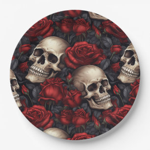 Een Schedel en Rozen Serie Ontwerp 10 Papieren Bordje