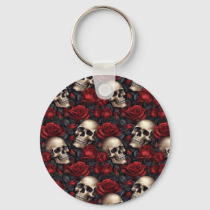 Een Schedel en Rozen Serie Ontwerp 10 Sleutelhanger