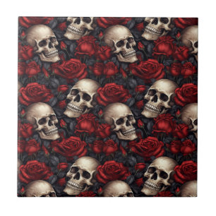 Een Schedel en Rozen Serie Ontwerp 10 Tegeltje
