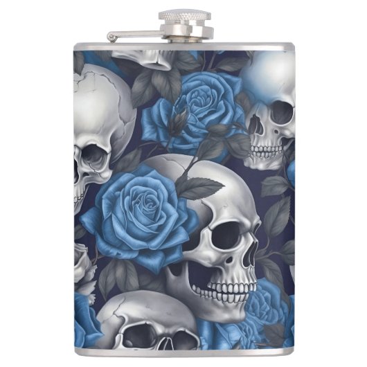 Een Schedel en Rozen Serie Ontwerp 12 Heupfles (Voorkant)