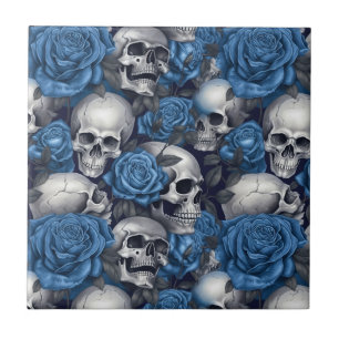 Een Schedel en Rozen Serie Ontwerp 12 Tegeltje