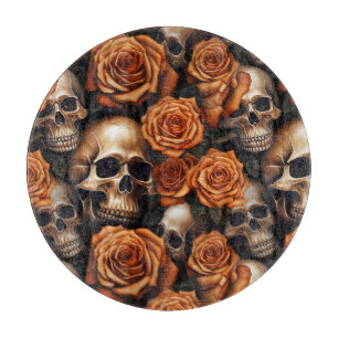 Een schedel en Rozen serie ontwerp 9 Snijplank