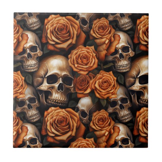 Een schedel en Rozen serie ontwerp 9 Tegeltje (Voorkant)