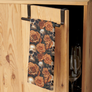 Een schedel en Rozen serie ontwerp 9 Theedoek