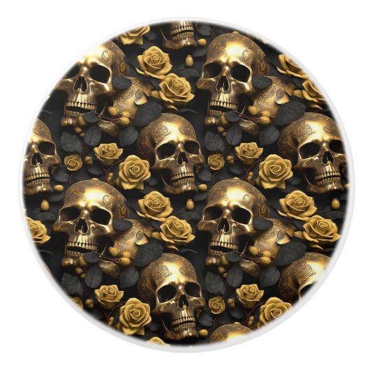 Een schedel en Rozen Series Design 8 Keramische Knop (Voorkant)