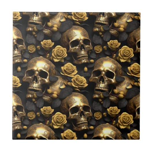 Een schedel en Rozen Series Design 8 Tegeltje (Voorkant)