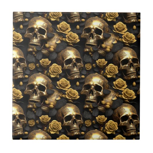 Een schedel en Rozen Series Design 8 Tegeltje (Voorkant)