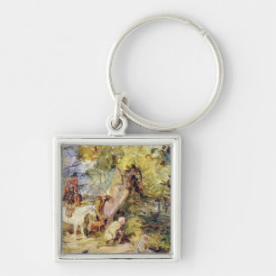 Een schets voor 'Foresters Stalking Deer' (olie bo Sleutelhanger