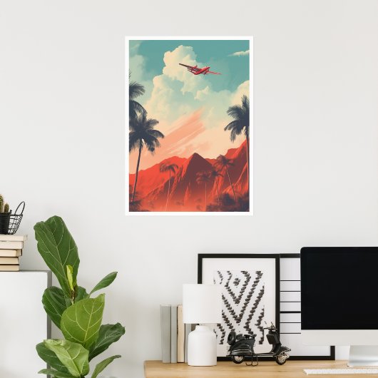 Een Schilderachtig kustbestemming met Palm Trees P Poster (Thuiskantoor)