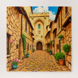 Een schilderachtige geplaveide straat legpuzzel