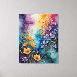 Een schilderij van bloemen op een kleurrijke canvas afdruk