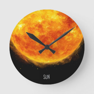 Een schilderij van de zon in de ruimte ronde klok