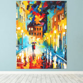 Een schilderij van een echtpaar dat op straat loop canvas afdruk (Insitu (Houten vloer))