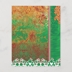 Een schilderij van een groen veld met een oranje r flyer