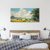 Een schilderij van een groep koeien in een veld vi canvas afdruk (Insitu (Slaapkamer))