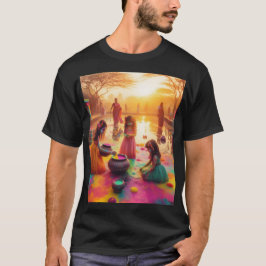Een schilderij van een groep meisjes die in het wa t-shirt