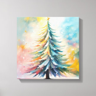 Een schilderij van een kerstboom canvas afdruk
