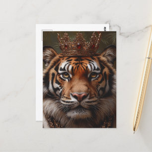 Een schilderij van een tijger in een kroon briefkaart
