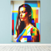 Een schilderij van een vrouw in een kleurrijke dre canvas afdruk (Insitu (Houten vloer))