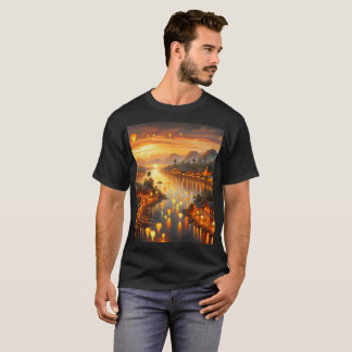 Een schilderij van een zonsondergang met lantaarns t-shirt