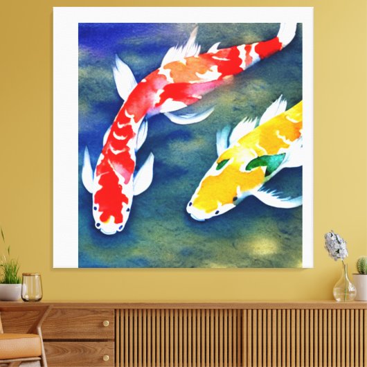 Een schilderij van waterverf koi Fish Canvas Afdruk (Insitu (Woonkamer))