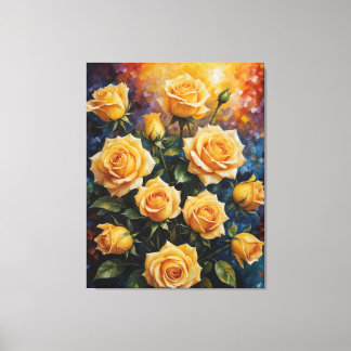 Een schilderij van Yellow Roses  Canvas Afdruk