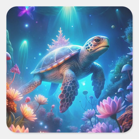 Een schildpad vierkante sticker (Voorkant)