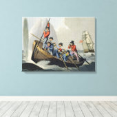 Een schip dat een walvis aanvalt, gegraveerd door  canvas afdruk (Insitu (Houten vloer))