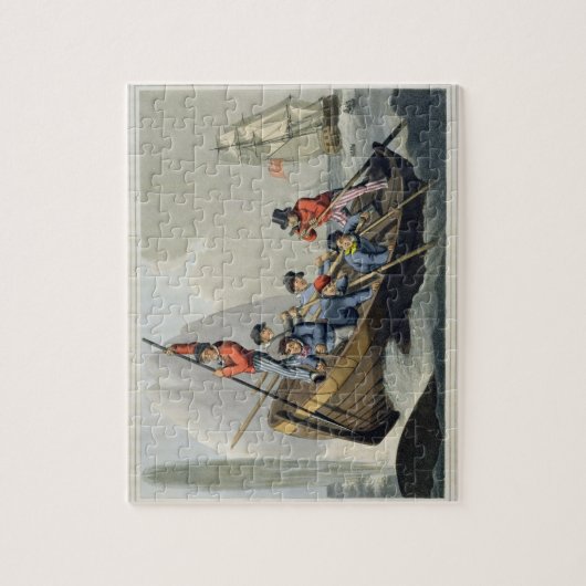 Een schip dat een walvis aanvalt, gegraveerd door  legpuzzel (Verticaal)