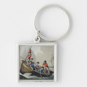 Een schip dat een walvis aanvalt, gegraveerd door sleutelhanger