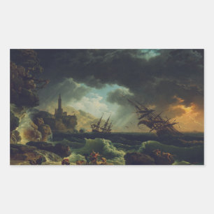 Een schipbreuk in stormachtige zeeën door Claude-J Rechthoekige Sticker