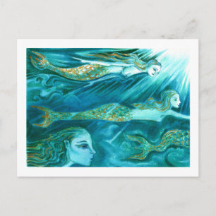 Een school van Mermaids zwemt langs Briefkaart