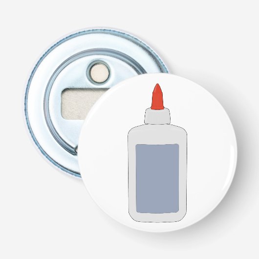 Een  schoollijm uit de jaren 80, 90 button flesopener (Voorkant)