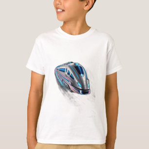 Een sci-fi trein die op een gloeiende baan door t-shirt