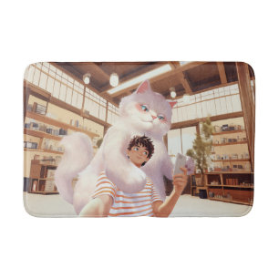 Een selfie met de pluizige reus badmat