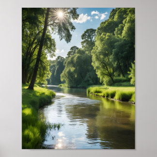 Een serene rivier landschap poster