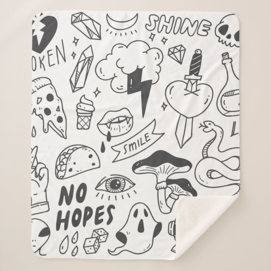 Een set schattige graffiti-doedels sherpa deken (Voorkant)