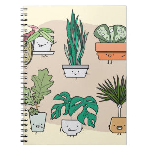 Een set schattige planten in potten. Kleurrijke bo Notitieboek