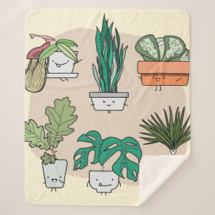 Een set schattige planten in potten. Kleurrijke bo Sherpa Deken