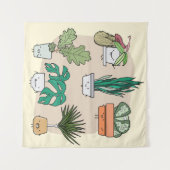 Een set schattige planten in potten. Kleurrijke bo Wandkleed (Voorkant (horizontaal))