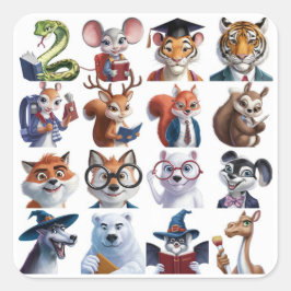 Een set van 12 Back to School Leuk Dier Vierkante Sticker