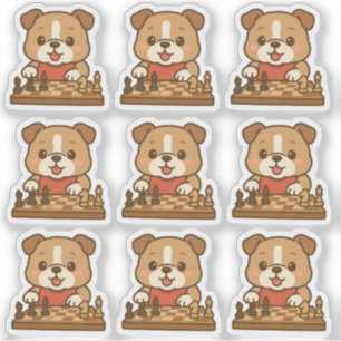 Een set van 6 Kawaii Cartoon Bulldog spelen schake Sticker