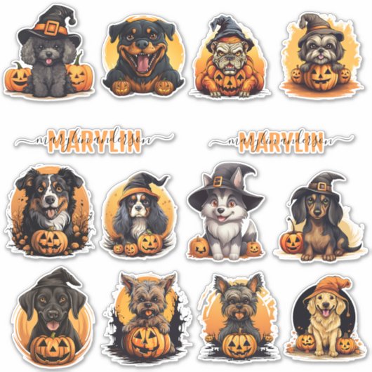EEN SET VAN AANGEPASTE HALLOWEEN HONDENRASSEN POMP STICKER (Voorkant)