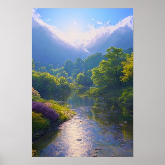 Een Shallow rivier in het hart van een groen bos Poster (Voorkant)