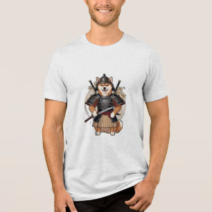Een shiba inu in een samoerai outfit, met een kata Tri-Blend shirt