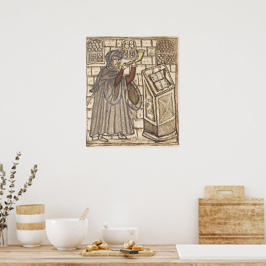 Een shofar blazen. Rosh Hashana. שופר Poster (Keuken)