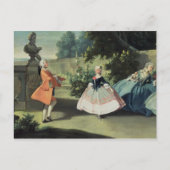 Een siertuin met een jong meisje dat danst op briefkaart (Voorkant)