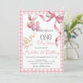 Een Silly Goose 1e verjaardagsuitnodiging - Roze Kaart (Staand voorkant)