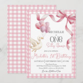 Een Silly Goose 1e verjaardagsuitnodiging - Roze Kaart (Voorkant / Achterkant)